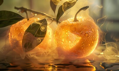 Glowing Rare Fruit Infused with Magical Mist in Ethereal Natural Setting