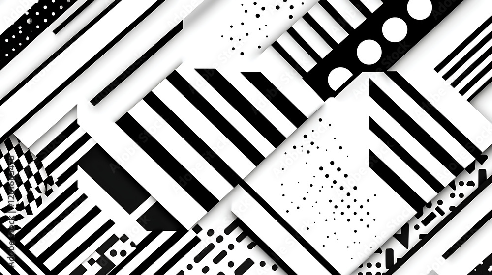 Poster monochrome pattern abstract composition with squares and lines in geometric art style