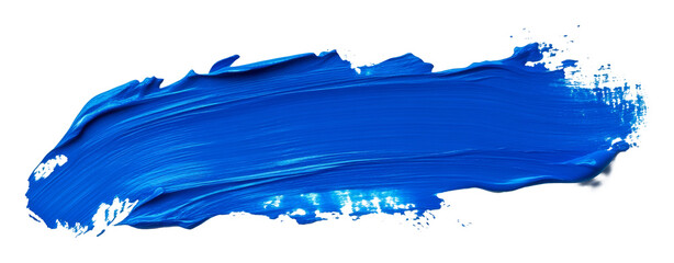 Blue paint brush stroke on transparent background, artistic abstract concept