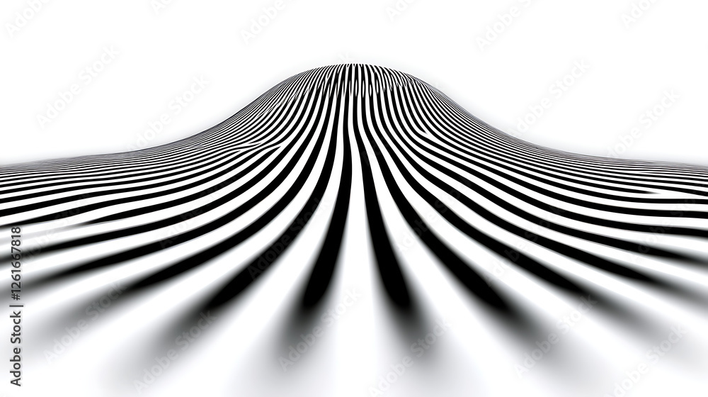 Poster optical illusion of undulating striped surface with perspective distortion in a graphic design