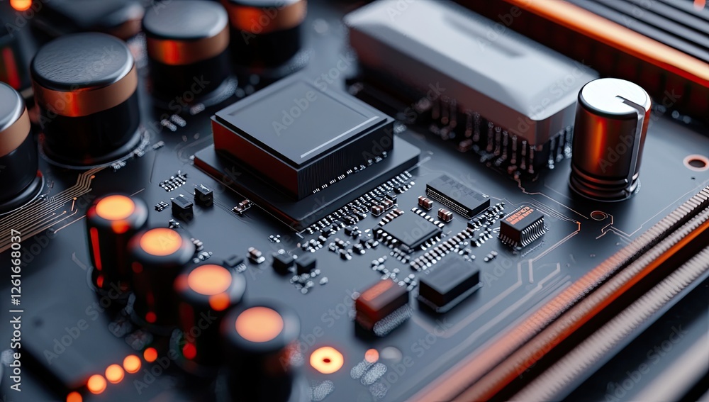 Poster Close-up circuit board with CPU and components