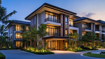 Fototapeta premium Modern residential building with clean design, showcasing simplicity and contemporary living.