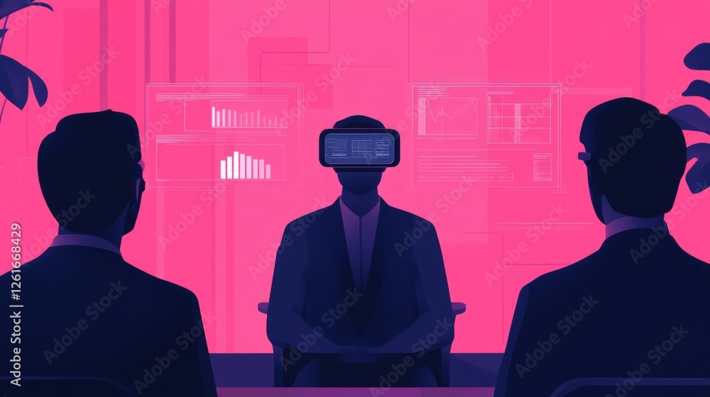 Aufkleber business meeting with virtual reality concept, modern office setting, two people engaging with a thi