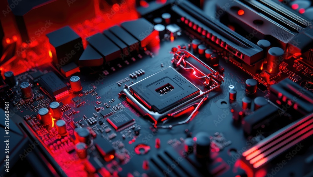 Aufkleber Illuminated computer motherboard CPU close-up