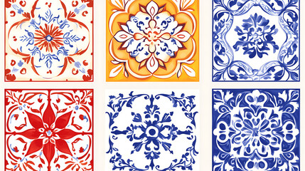 Ornamental Ceramic Tile Collection with Floral and Geometric Motifs for Mediterranean Home Decor
