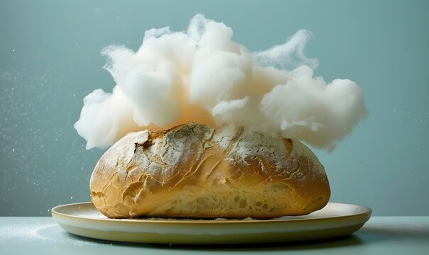 Heavenly Loaf of Bread Floating Above Plate with Soft, Cloud-like Texture