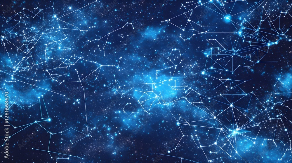 Poster an artistic visualization of celestial constellations against a nebula background