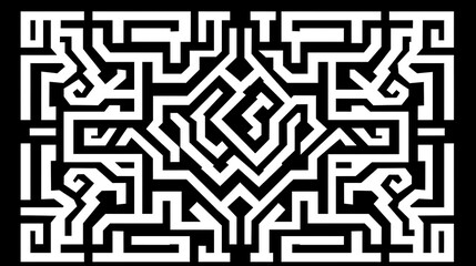Ornate Black and White Patterned Maze Design Visual Graphic Representation Complex Puzzle Challenge 90s