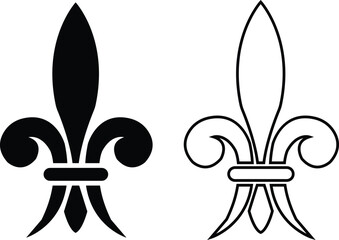 Fleur de Lys symbols or Fleur de Lis vector icon set ornament Silhouette isolated on transparent background. Flower Lily Royal Medieval Heraldic french symbol. Classic emblems flower art pattern.