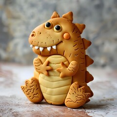 Cute Cartoon-Style T-Rex Biscuit Sitting and Resting on Belly