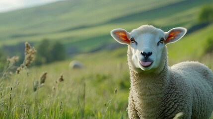 Sheep playfully sticking out its tongue, a moment of lighthearted charm.