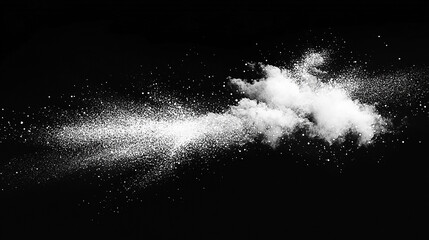 White powder explosion, black background, studio shot, design element