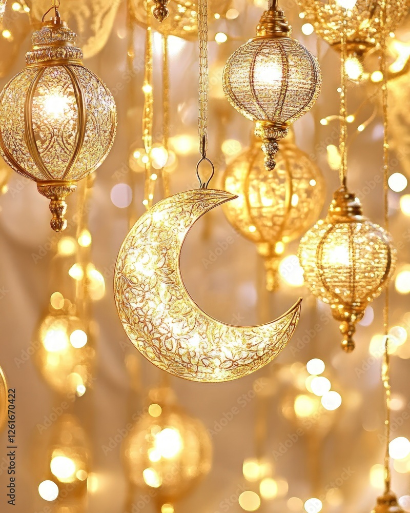 Poster golden lanterns and crescent moon string lights keywords string lights lanterns crescent moon golden