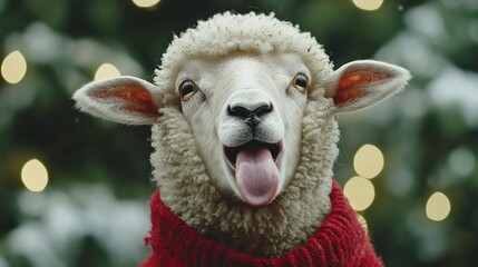 Sheep playfully sticking out its tongue, a moment of lighthearted charm.