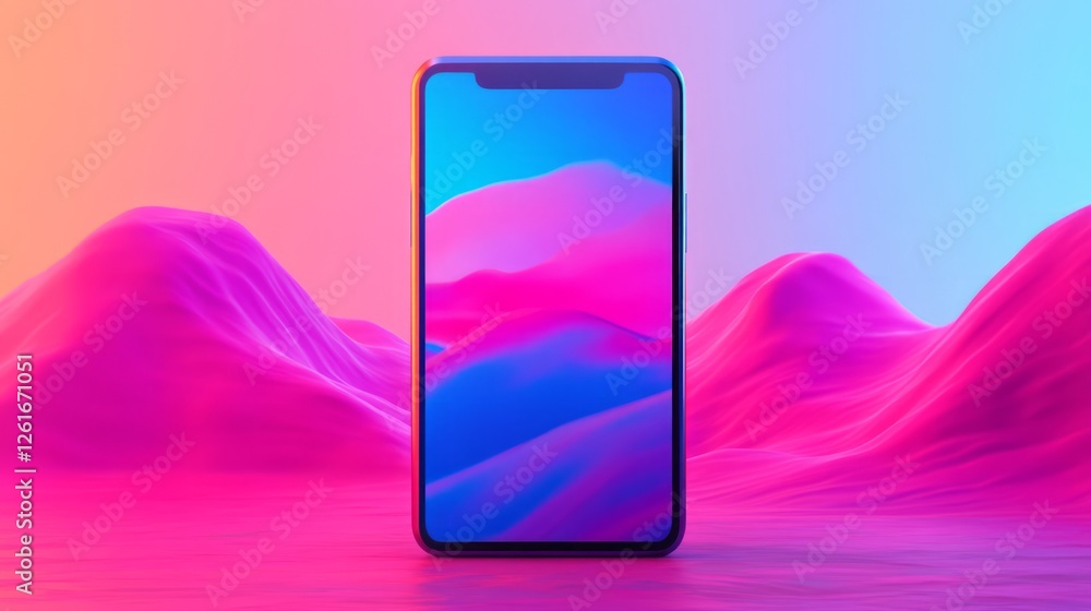 Poster vibrant and modern smartphone displaying abstract colorful background in a futuristic environment wi