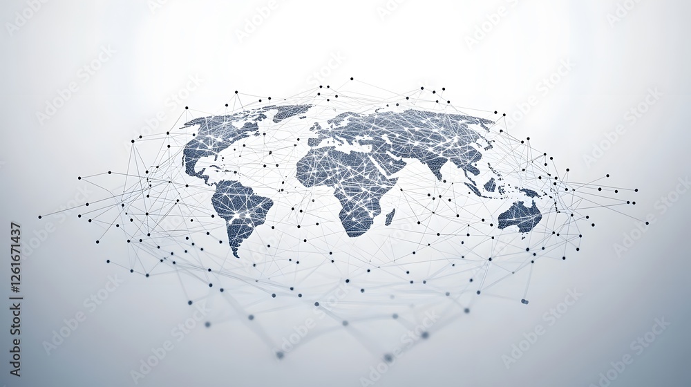 Poster abstract depiction of the world map connected with lines