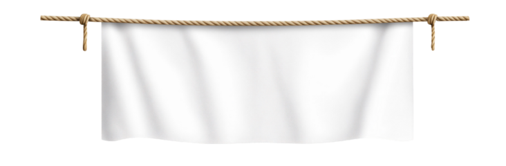 Blank Banner Hanging: A clean, crisp white banner hangs from a rustic rope, offering a versatile canvas for your message or design. The simple elegance makes it perfect for announcements, promotions.