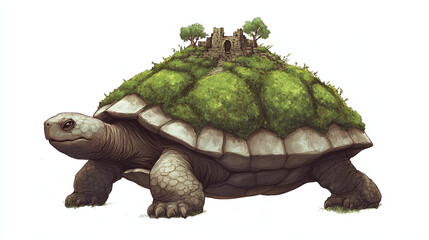 Fototapeta premium Giant Turtle with an Island on its Back