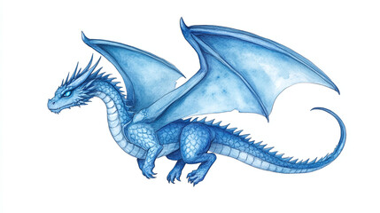 Fototapeta premium Majestic Watercolor Blue Dragon