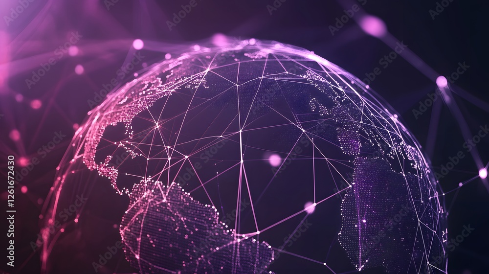 Poster digital earth globe with connecting lines and glowing nodes