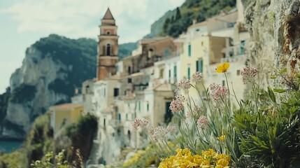 Fototapeta premium Atrani town's vibrant charm, a serene coastal retreat