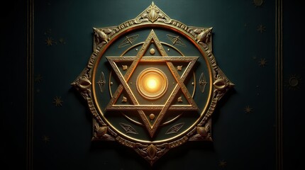 Mysterious and Intricate Design of a Golden Hexagram Depicting a Celestial Symbolism