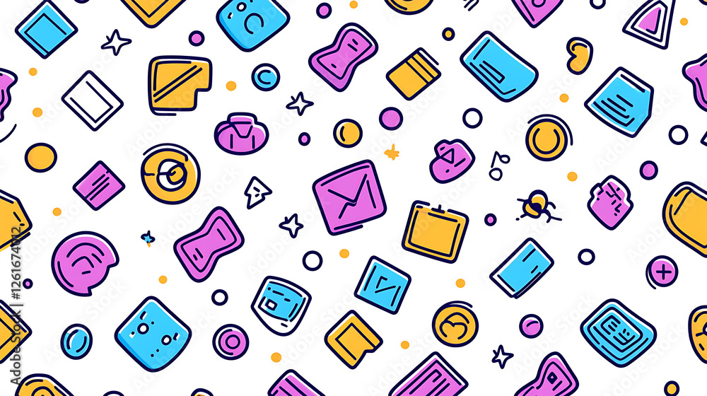 Aufkleber playful tech pattern with abstract shapes and icons seamless vector art for digital applications des