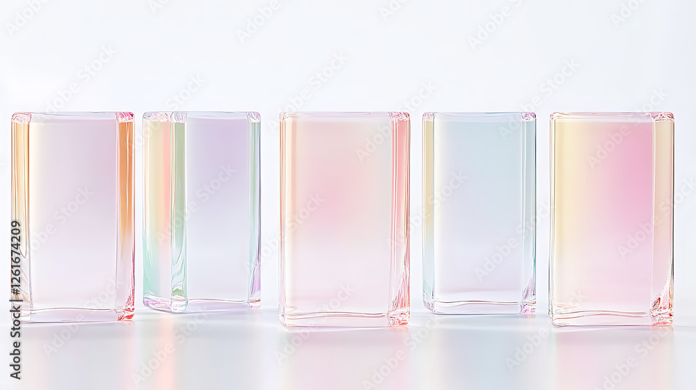Poster prismatic rectangular blocks glass design with gradient color palette light and reflection art image