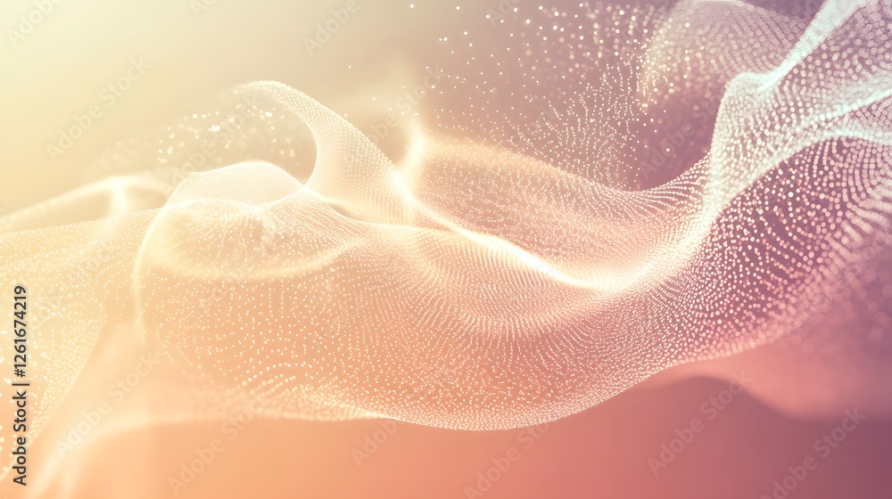 Poster abstract flowing mesh of light dots in soft colors