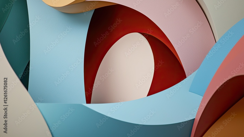 Poster colorful abstract shapes with curves and layers of paper texture