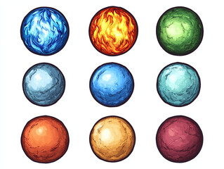 Collection of Colorful Hand-Drawn Celestial Spheres