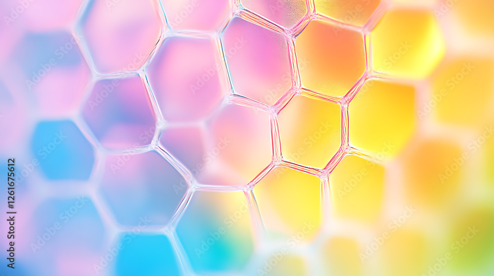 Poster rainbow hexagonal cell structure abstract colorful background modern science visualization