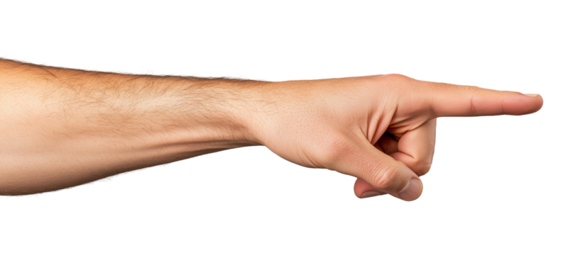 Hand Pointing Right: A close-up shot of a male hand pointing to the right, emphasizing direction and guidance. The image is clean and simple, perfect for illustrating concepts related to direction.