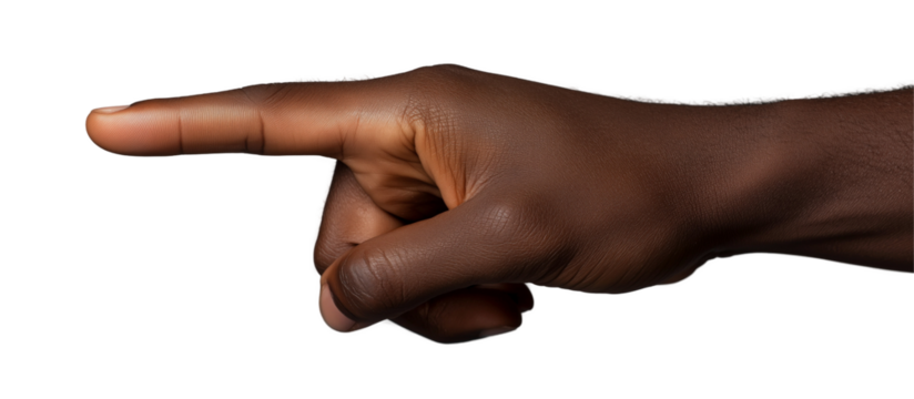 Hand Pointing Right: A close-up shot of a dark-brown hand extending its index finger, pointing decisively to the right.  The image is simple, direct, and conveys a sense of guidance or direction.