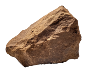 Large brown rock with textured surface on transparent background, geological study and nature concept
