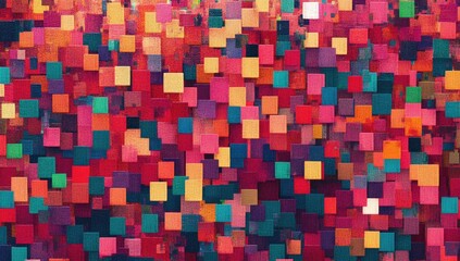Colorful pixel art background with retro-inspired square patterns in vibrant digital style, perfect for website banners, animation projects, and modern graphic design elements.