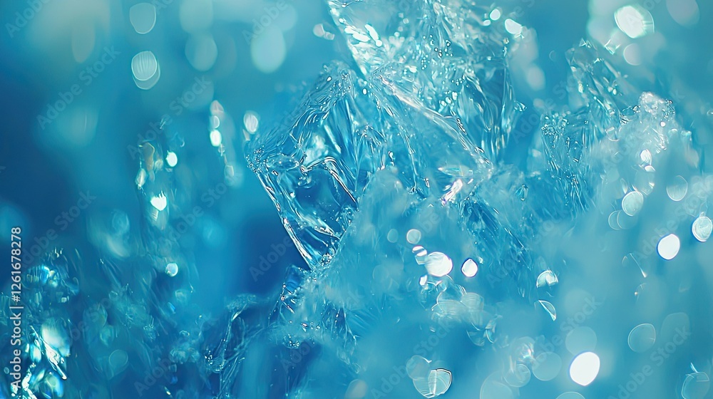 Poster crystal clear ice with reflections and bokeh background
