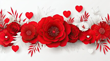 Red Paper Flowers with Hearts for Romantic Celebrations or Events
