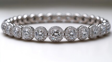 Obraz premium Elegant Diamond Bracelet with Sparkling Gems on Silver Band. Generative AI