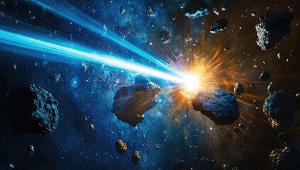 Cosmic laser beam blasts asteroid field in space