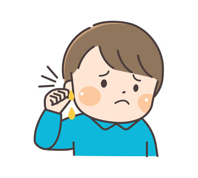 耳だれが気になる子どものイラスト