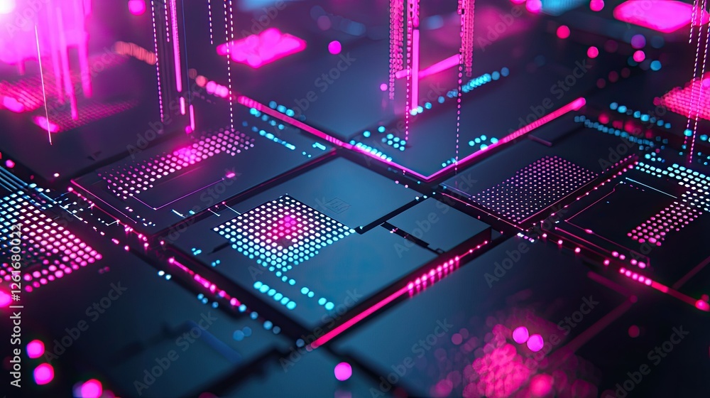 Poster futuristic digital abstract background with neon lights and patterns