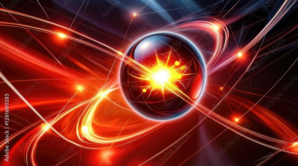 Poster abstract depiction of atomic structure with explosive energy visuals