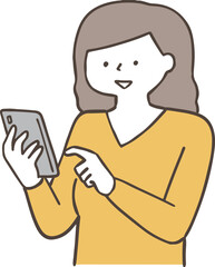 スマホを操作する若い女性単色