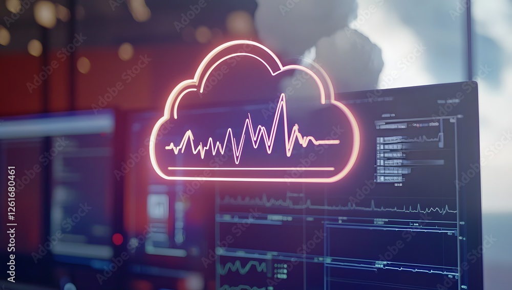 Aufkleber Cloud computing data visualization in a modern office