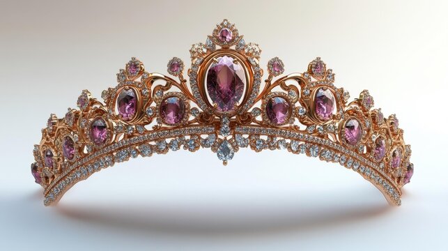 Elegant luxury tiara with pink gemstones and sparkling diamonds. Generative AI - Powered by Adobe