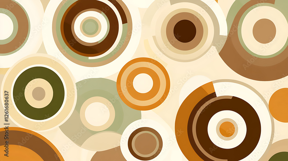 Poster retro style circular pattern geometric background design with earth tone color palette concept