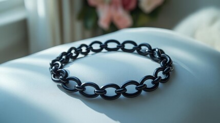 Chic Black Link Chain Necklace on a Soft Surface. Generative AI