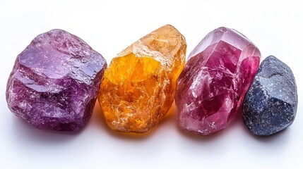 Assorted Colorful Gemstones with Different Shapes and Sizes on White Background. Generative AI