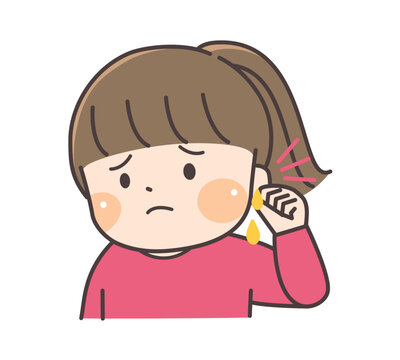 耳だれに困っている子どものイラスト